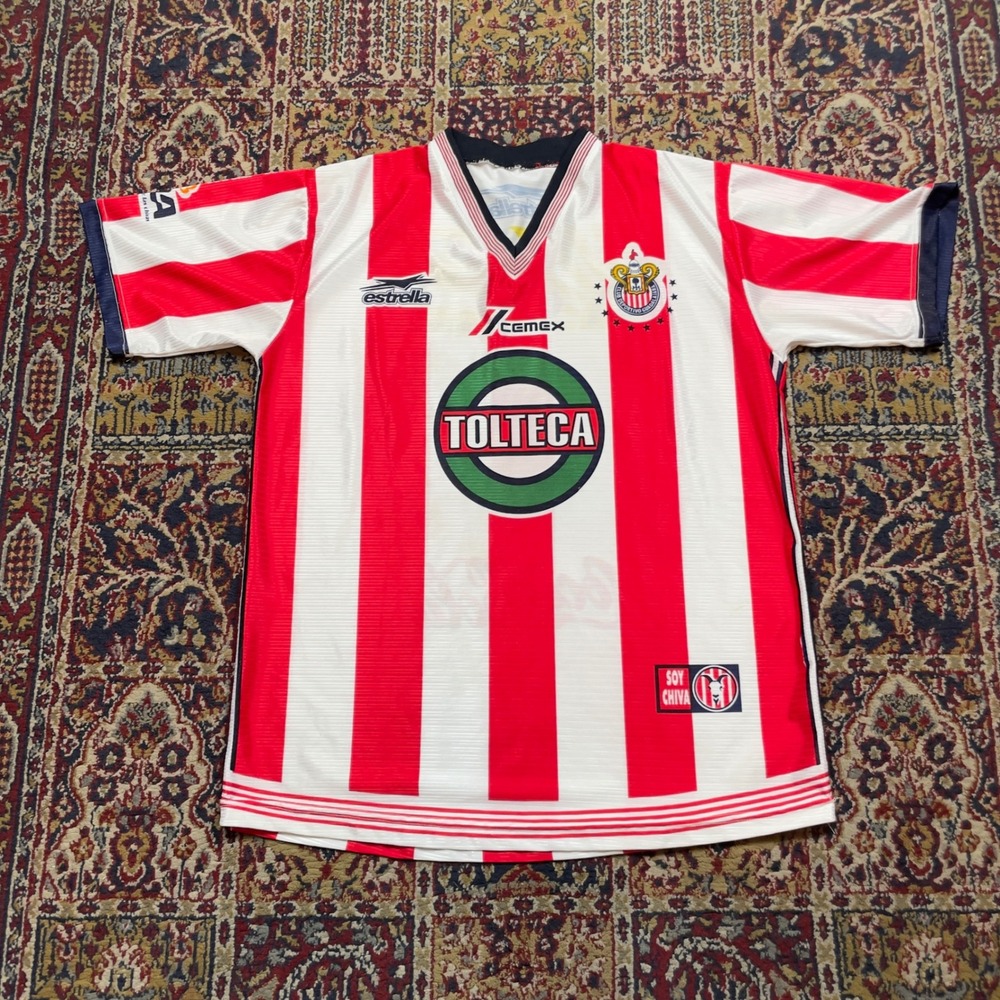 VTG 1997/98 Chivas Guadalajara Soccer Jersey Estrella Red White Striped Mens XL